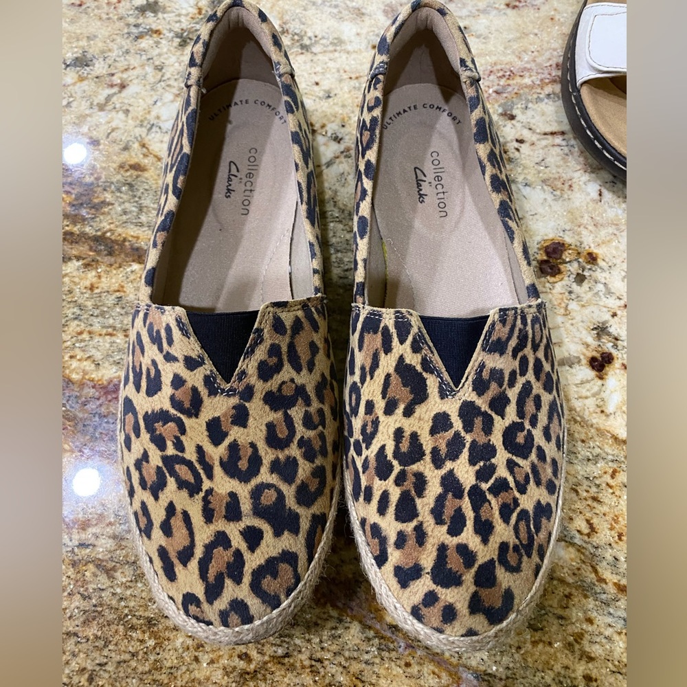 Clarks Collection Animal Leopard Print Espadrilles - Danelly Sky, EUC size 6.5